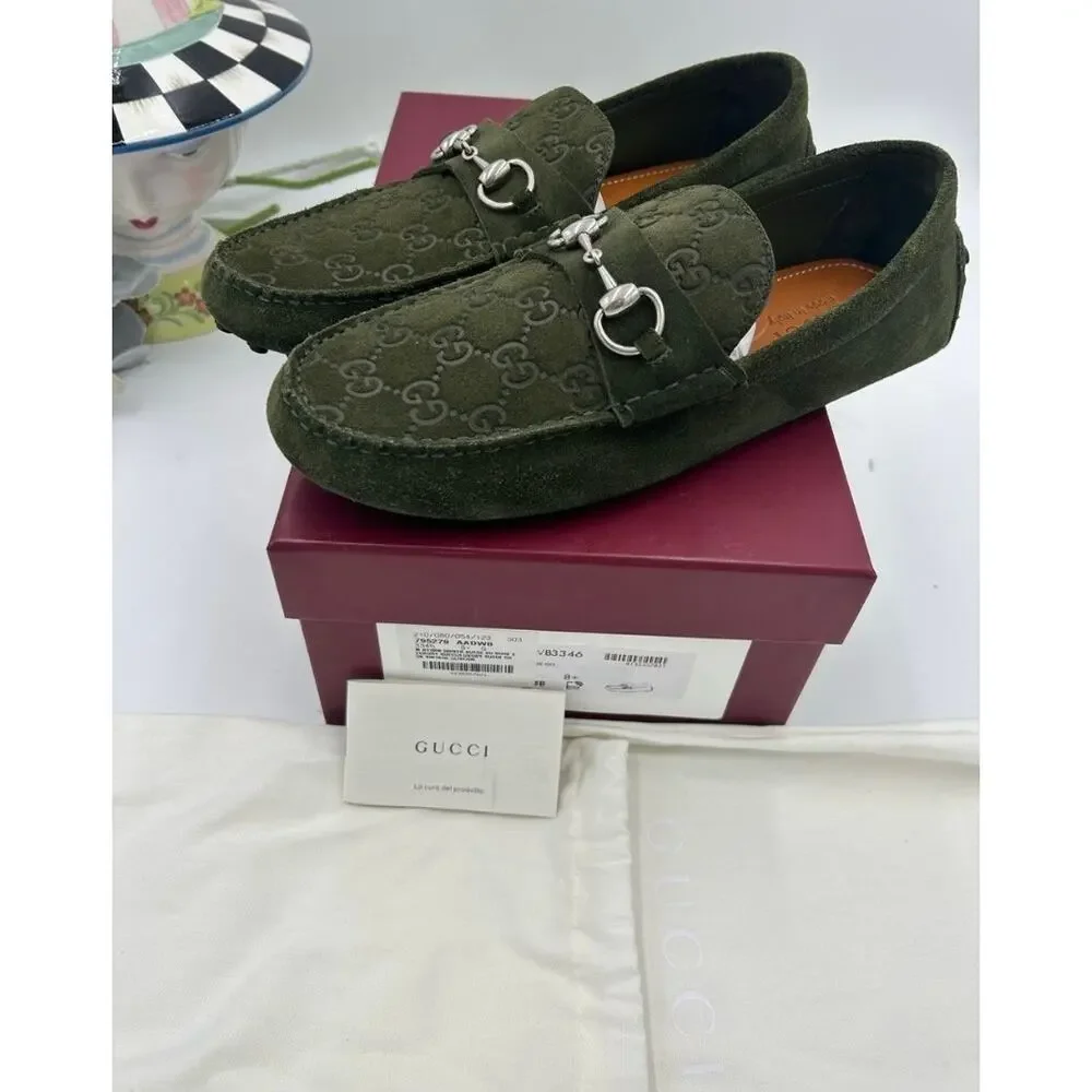 Men's Gucci GG embossed suede driver loafers size 8.5 fits 9 US made in Italy